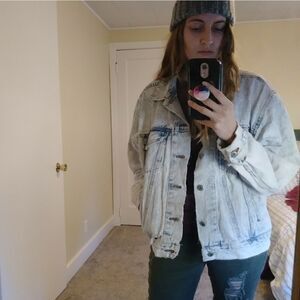Vintage Acid Wash Distressed Ripped Denim Jacket